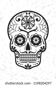 Vector Mexican sugar skull. Day of the Dead. Dia de los Muertos. Design element for logo, label, emblem, sign, poster, tattoo, clothes, t-shirt design, pins, stickers and coloring book.