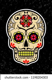 Vector Mexican sugar skull. Day of the Dead. Dia de los Muertos. Design element for logo, label, emblem, sign, poster, tattoo, clothes, t-shirt design, pins, stickers and coloring book.