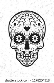 Vector Mexican sugar skull. Day of the Dead. Dia de los Muertos. Design element for logo, label, emblem, sign, poster, tattoo, clothes, t-shirt design, pins, stickers and coloring book.