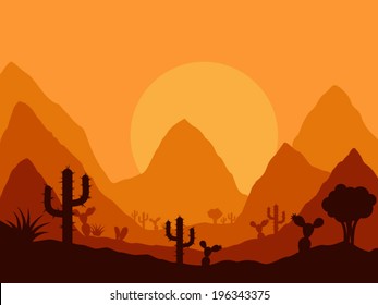 vector mexican sunset landscape