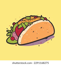 Vector Mexican taco, colorful Fast food taco vector cute illustration