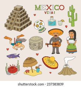 Vector Mexico Doodle Art for Travel and Tourism