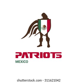Vector Mexico Flag Patriots Soldier Logo. Mascot Character Design. Memorial Day Army man with Shield. Vector Freedom Leader Logo illustration