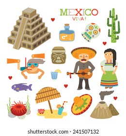 Vector Mexico flat style art for travel and tourism