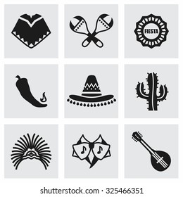 Vector Mexico icon set on grey background