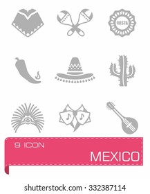 Vector Mexico icon set on grey background
