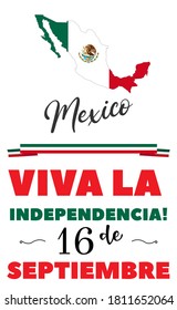 Vector Mexico Independence Day 16 September Celebration Card on white background. Translation of the inscription: 16 th of September. Happy Independence day Viva Mexico