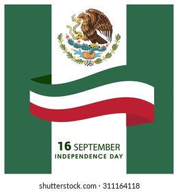 Vector Mexico Independence Day 16 September Celebration Card. white card over on green background. Illustration