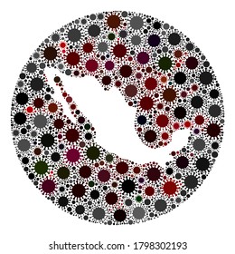 Collage del mapa vector México del virus covid-2019. La infección ataca el territorio de cuarentena desde el espacio. Collage de mapas de México en círculo con partes de infección.