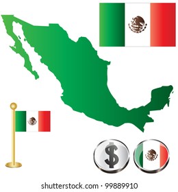 Vector of Mexico map with flags and icons isolated on white background