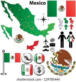 Vector of Mexico map with regions on white