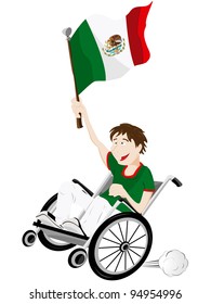 Vector - Mexico Sport Fan Supporter on Wheelchair with Flag