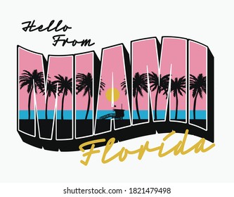 Vector Miami Slogan Summer Sunset Artwork for Apparel and Other Uses