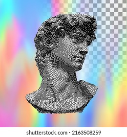 Vector Michelangelo's David bust. Aesthetic contemporary art collage. Vaporwave style poster concept. colorful illustration