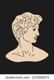 Vector Michelangelo's David bust. Aesthetic contemporary art. Vector illustration. Modern drawing, abstract art.