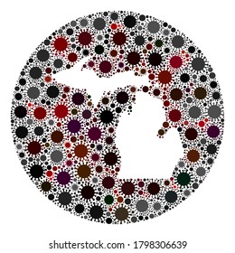 Vector Michigan State map collage of SARS virus. Infection attacks the quarantine territory from external zone. Stencils round Michigan State map collage formed with infection items.