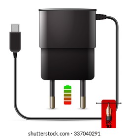 Vector Micro Usb Mobile Phone Charger With Battery Icon