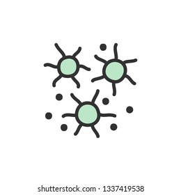 Vector microbes, bacteria, viruses flat color line icon.