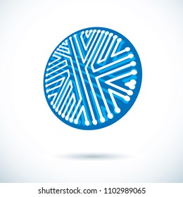 Vector microchip design, cpu. Information communication technology element, circuit board in round shape.