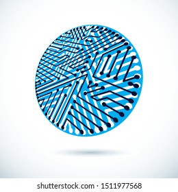 Vector microchip design, cpu. Information communication technology element, circuit board in round shape.