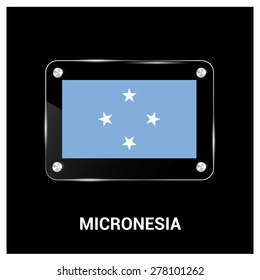 Vector Micronesia Flag glass plate with metal holders - Country name label in bottom