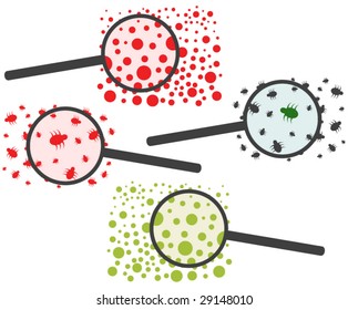 Vector microorganisms under magnifying glass illustration