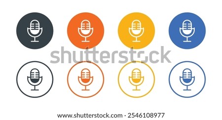 Vector Microphone In Circle Icon Set. Microphone Icon In Multiple Color