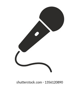 Vector microphone icon. Karaoke monochrome flat symbol isolated. Interview sign, logo illustration.