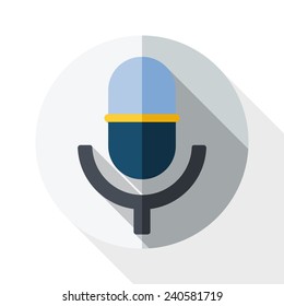 Vector microphone icon with long shadow on white background