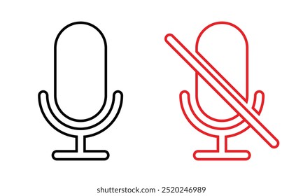 Vector Microphone Icon With Outline Style. Recorder Icon Symbols. Mute Icon