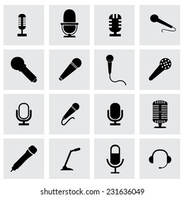 Vector microphone icon set on grey background
