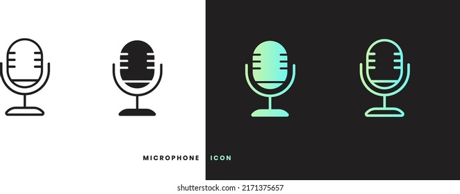 Vector microphone icon in solid gradient line style. Isolated on white and black background