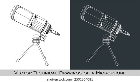vector microphone Sound recording equipment  . Wireframe line drawing blueprint mesh vector illustration