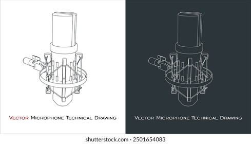 vector microphone Sound recording equipment  . Wireframe line drawing blueprint mesh vector illustration