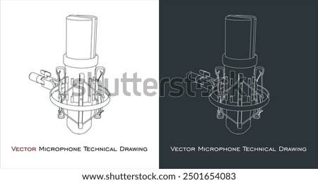 vector microphone Sound recording equipment  . Wireframe line drawing blueprint mesh vector illustration