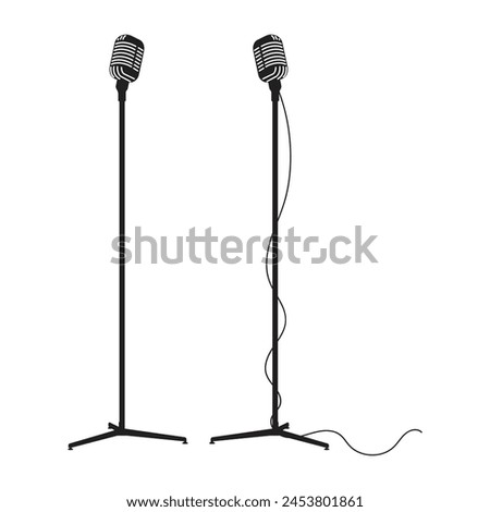 Similar – Image, Stock Photo Microphone on stand on stage close up with searchlight light. Professional mic at concert hall or conference room, karaoke, night club, bar. Public events, festival, wedding. Copy space.