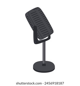 Vector microphone. Vintage vocal radio equipment. Black retro audio Microphone for blogger, online anchorperson studio or karaoke bar device isolated on white background. Flat vector illustration
