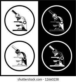 Vector microscope icons. Black and white. Simply change.