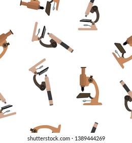 Vector microscope seamless pattern, simple flat design at white background. Scientific illustration.