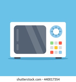 Vector microwave oven. White microwave isolated on blue background. Flat design vector illustration