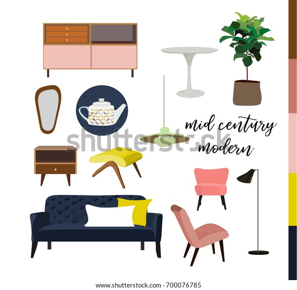 Vector Mid Century Modern Furniture Home Objects