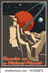 Vector Mid Century Space Poster. Stylization under the Retro American Space Propaganda