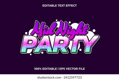 Vector mid night party editable font. typography template text effect. lettering vector illustration logo