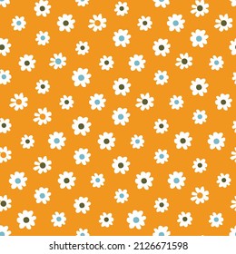 Vector de tonos medios albaricoquero naranja disperso de flores de margarita repetir el patrón con el centro naranja. Adecuado para textiles, envolvimiento de regalo y papel pintado.
