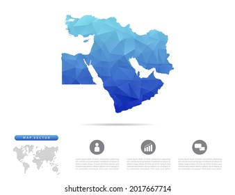 Vector Middle East map blue polygon triangle mosaic for presentation. Creative concept for infographic.