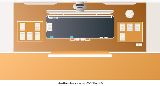 Vector middle school classroom interior empty scene in flat style