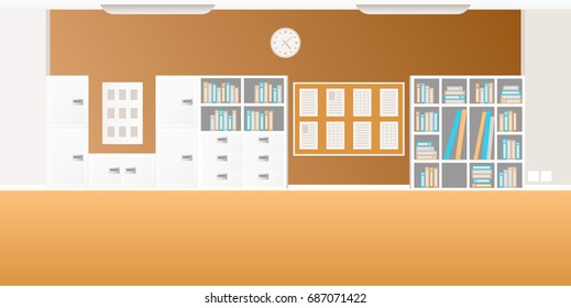 Vector middle school classroom interior empty scene in flat style