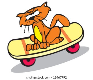 vector of miffed cat on skateboard