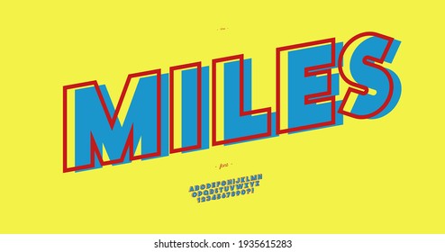 Vector miles font bold color style modern typography for t shirt, game, book, racing, infographics, motion graphics, video, promotion, poster, decoration, banner. Trendy typeface.10 eps