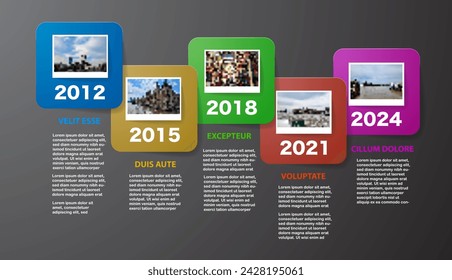 Vector Milestone with five color icons with photos and text